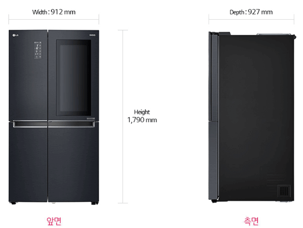 양문형-냉장고-LG-노크온-스페이스-규격